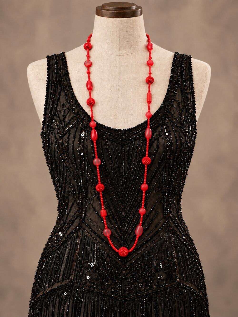 Antique Art Deco 1920s Czech Glass Opera Length Flapper Necklace – 48”